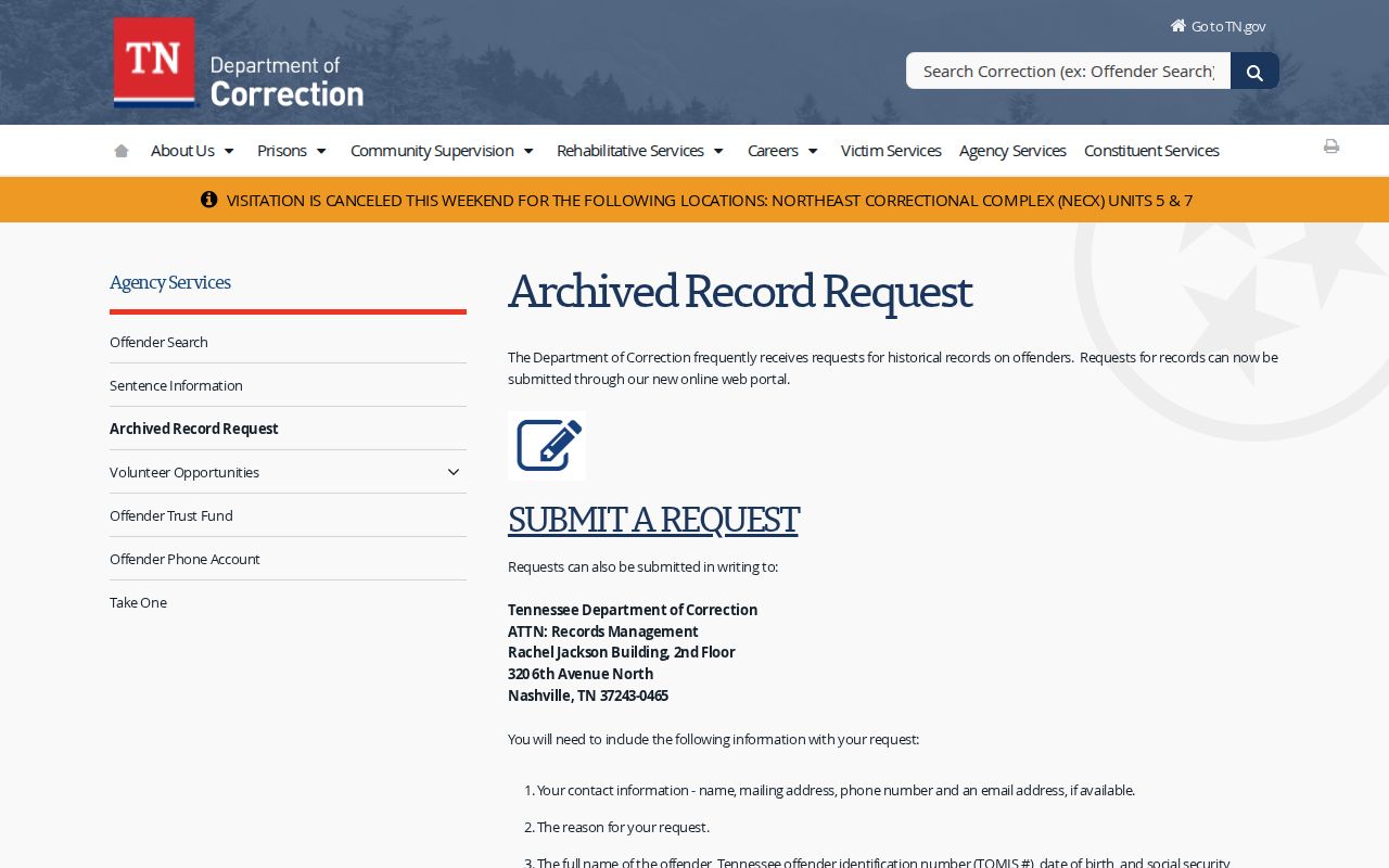TDOC archived record request for a Unicoi County release history fallback