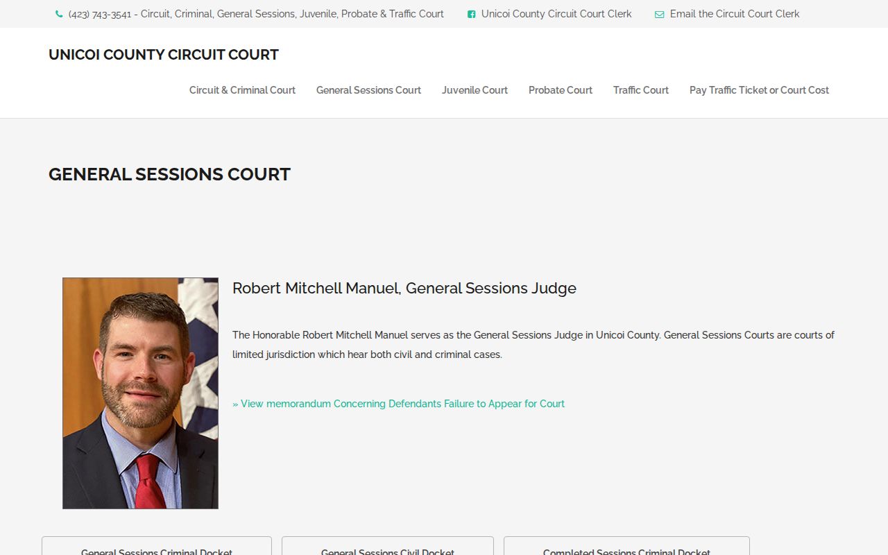 Unicoi General Sessions court source for Unicoi Annex release records