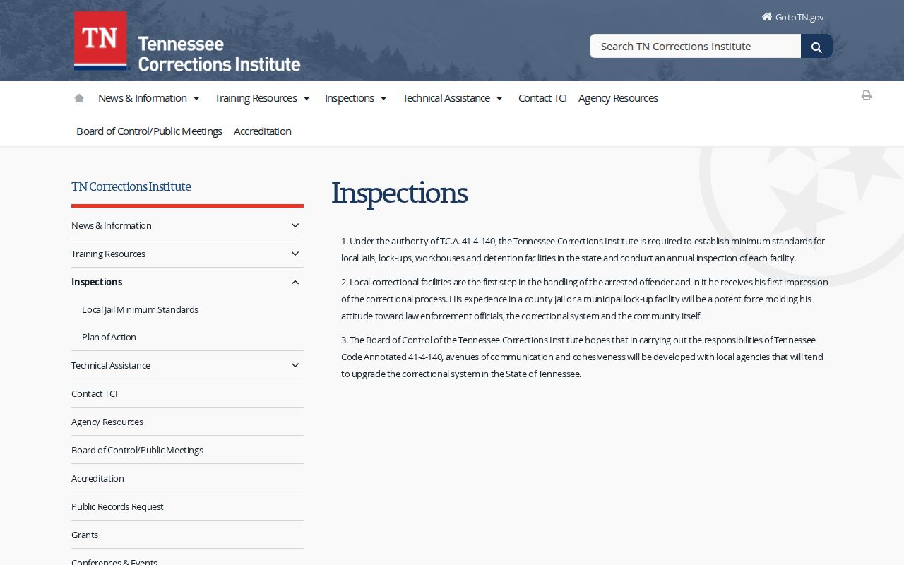 Tennessee inspections source for Unicoi Jail release records context